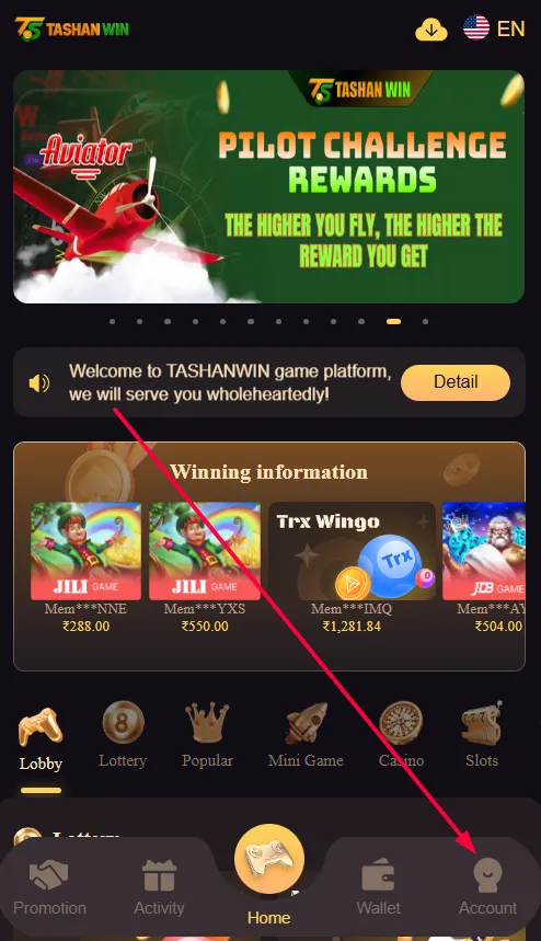 Go to the Account section